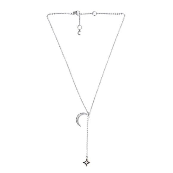 Lili Claspe Silver Tone Rope the Moon Star Lariat Necklace Box of Style - Picture 2 of 7